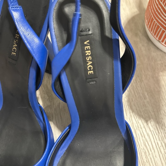 Versace Royal Blue Medusa Slingback Heels - Picture 3 of 5